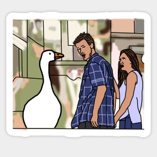 Gaming Goose and the Distracted Boyfriend Meme Sticker